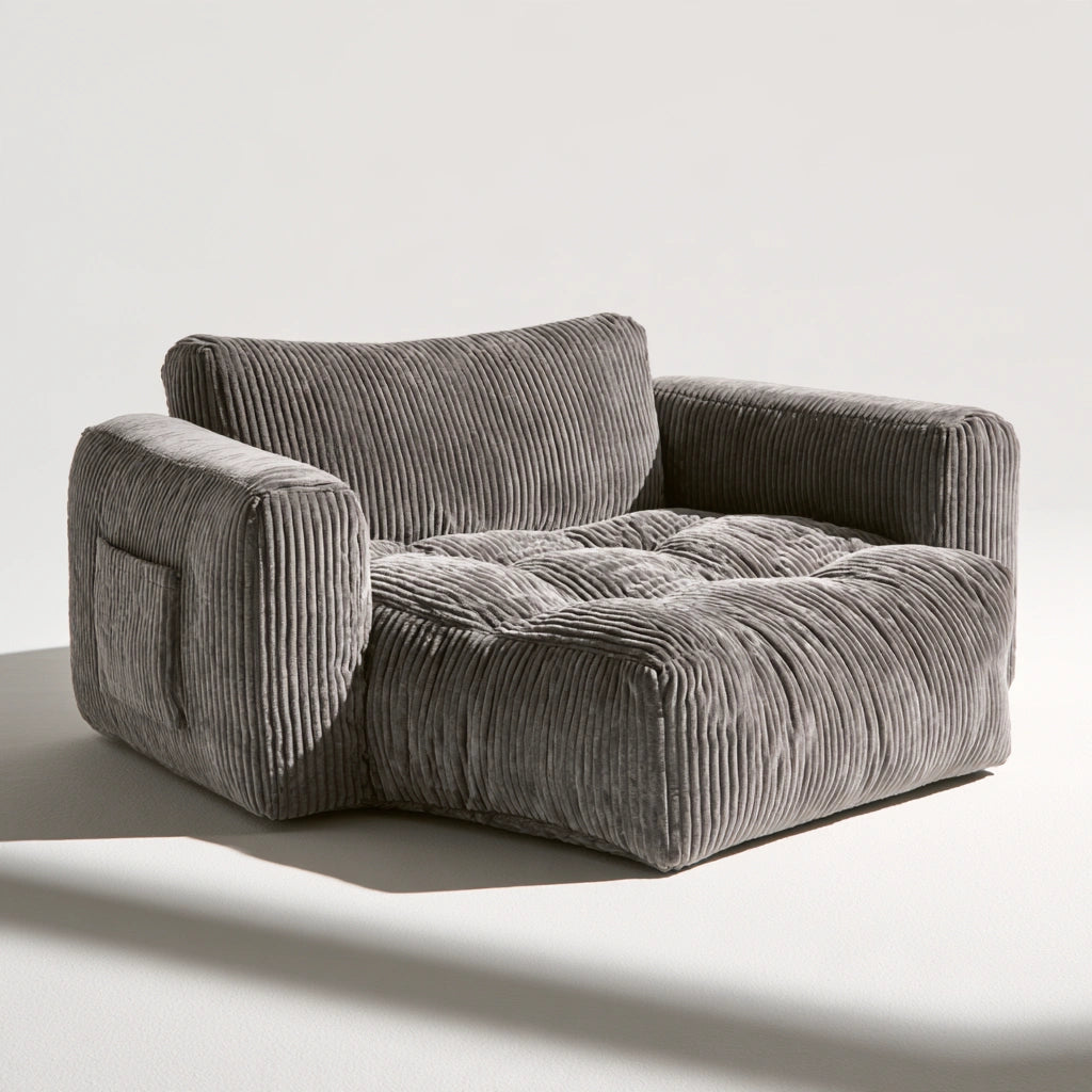 Okrągły puf worek, ze sztruksu, kolor: szary